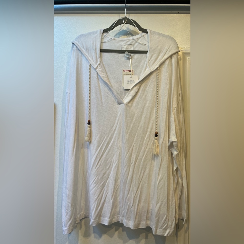 Sigrid Olsen Cream Hooded Top with Tassels